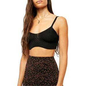 NEW Free People You Wanna Brami Crochet Bralette Black Women's Small Boho